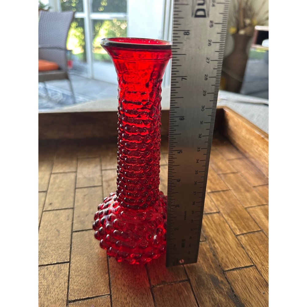Vintage‎ Ruby Red Glass Hobnail Bud Vase Bulbous Base 8 Inch made in EUC - Picture 7 of 10